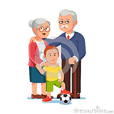 Old man and aged woman standing with little boy Vector Illustration