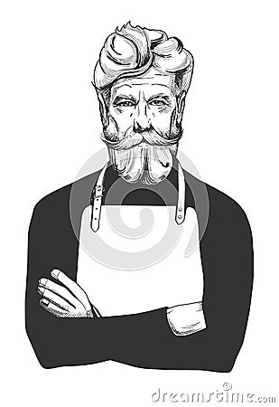 Old man in apron Vector Illustration