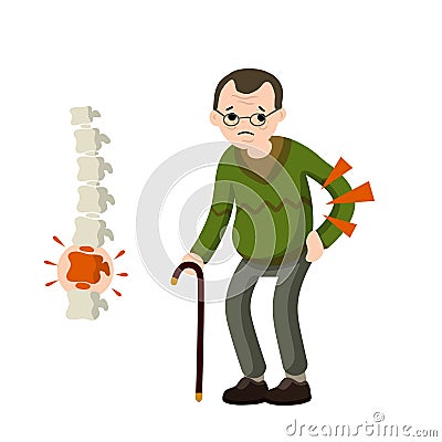 Old man and backache. bones of spine Vector Illustration