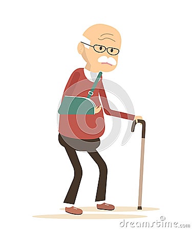 Old Man with Broken Arm Vector Illustration