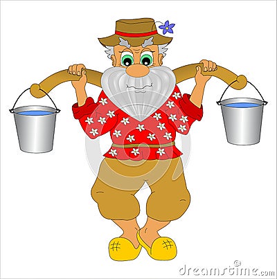 Old man with buckets Vector Illustration