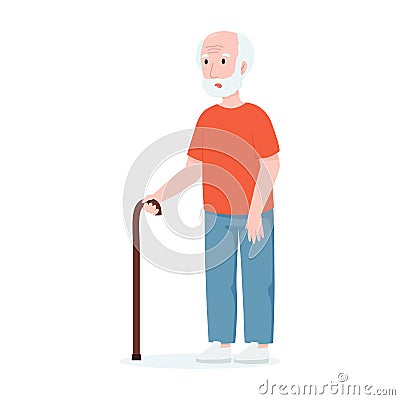 An old man with a cane. Vector illustration old man. Senile dementia concept. Vector Illustration