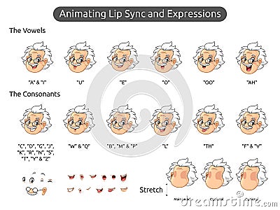 Old Man Cartoon Character Mascot Illustration for Animating Lip Sync and Expressions Vector Illustration