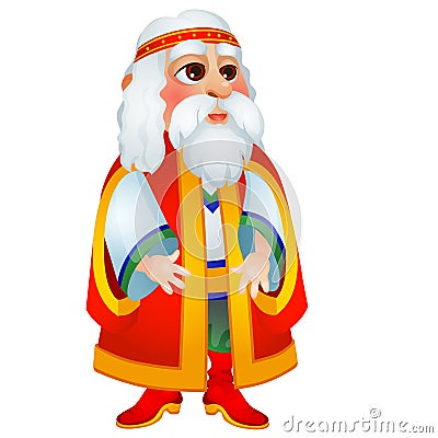 Old man in old clothes in Slavic style isolated on white background. Vector cartoon close-up illustration. Vector Illustration