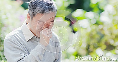 Old man cough outdoor Stock Photo