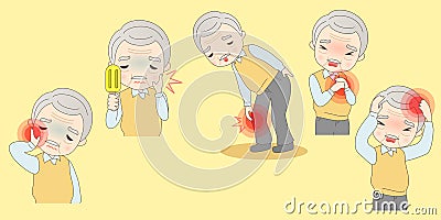 Old man with diseases Vector Illustration