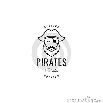 Old man face bearded pirate hipster logo design Vector Illustration