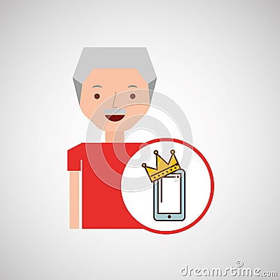 Old man fathers day gift smartphone Vector Illustration