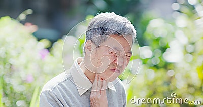 Old man throat pain Stock Photo