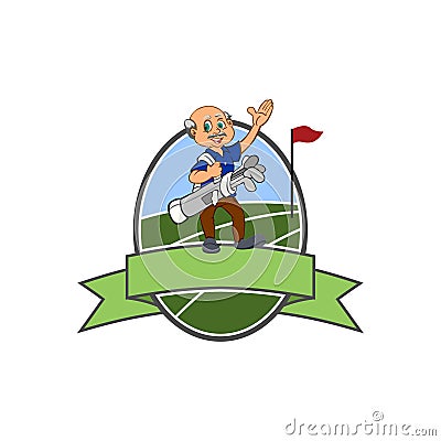 Old Man Golfer Club - Golf Logo - Oval Vector Illustration