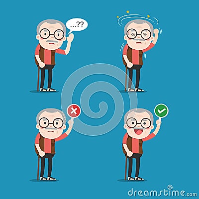 Old man. Grandpa in 4 Different Poses. Vector Illustration