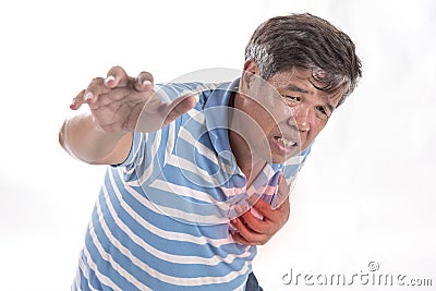 Old man having chest pain - heart attack Stock Photo