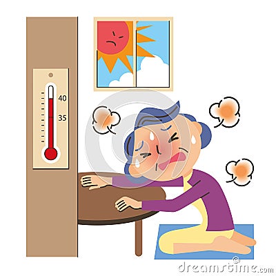 Old man of the heat stroke Vector Illustration