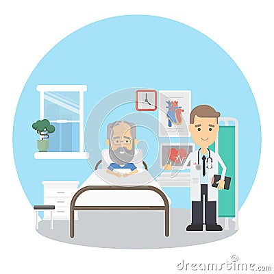 Old man in hospital. Vector Illustration