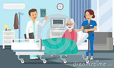 Old Man in Hospital Room. Vector Flat Illustration Vector Illustration