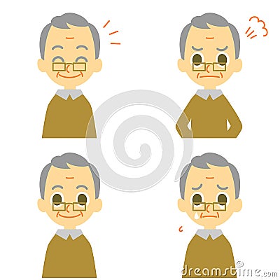 Old man, joyful, angry, weep Vector Illustration