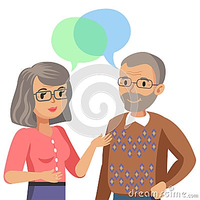 Old man and old women talking. Talk of spouse or friends. Vector Vector Illustration