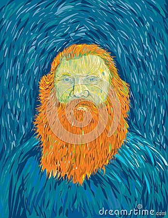 Old Man with Red Ginger Beard Post Impressionism Art Style Vector Illustration