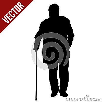 Old man silhouette with stick Vector Illustration