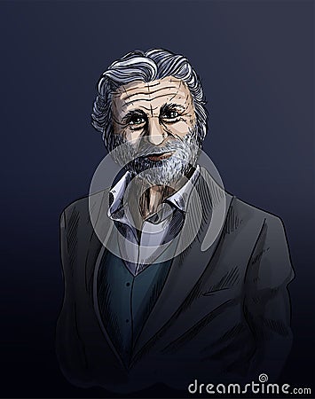 Old man sketch, elegant man dressed in suite Vector Illustration