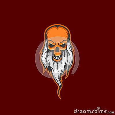 Old man skull beard with vector illustration. Mascot logo design template Vector Illustration