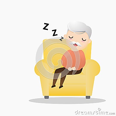 Old man sleeping concept. Vector Illustration