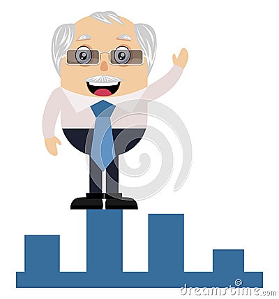 Old man on stock increment, illustration, vector Vector Illustration