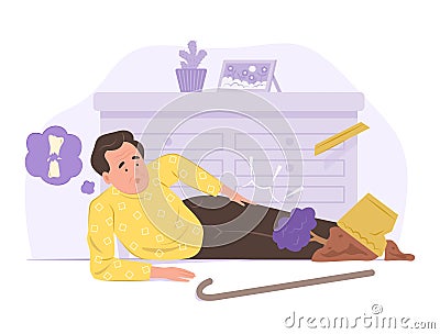 Old Man Stumbles and Falls to the Ground and Hurts the Leg for Accident Concept Illustration Vector Illustration