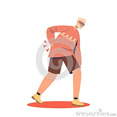 Old man suffer from backpain touching painful low back with ache symptom Vector Illustration