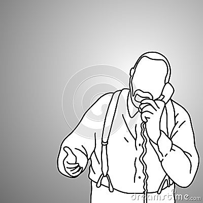 Old man with suspenders or braces using desk telephone vector il Vector Illustration