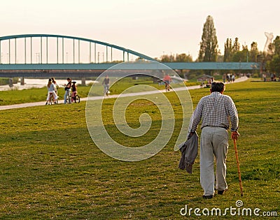 Old Man Walking Down The Promenade Editorial Stock Photo