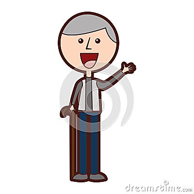 Old man waving avatar character Vector Illustration