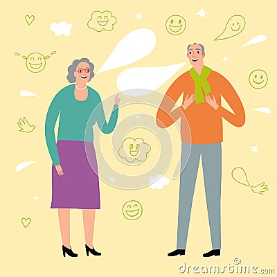 Old man and woman telling jokes Vector Illustration