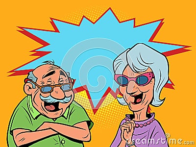 An old man and an old women couple laugh. love and friendship Vector Illustration