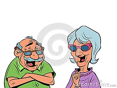 An old man and an old women couple laugh. love and friendship Vector Illustration