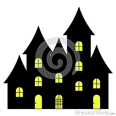 An old mansion. Castle with towers. Silhouette. Vector illustration. Isolated white background. Halloween house. Country estate. Vector Illustration