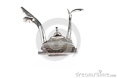 Old manual haircut machine isolated on white background.Copy space Stock Photo