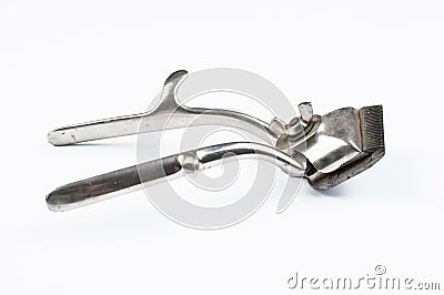 Old manual haircut machine isolated on white background.Copy space Stock Photo