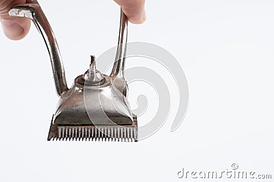 Old manual haircut machine isolated on white background.Copy space Stock Photo