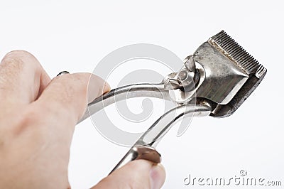 Old manual haircut machine isolated on white background.Copy space Stock Photo
