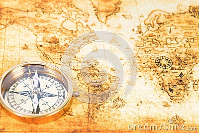 Old map with an ancient compass Stock Photo