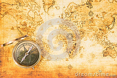 Old map with an ancient compass Stock Photo