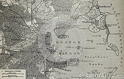 Old map of Boston harbor Stock Photo