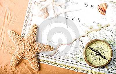 Old map and compass Stock Photo