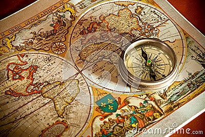 Old Map and Compass Concepts Stock Photo