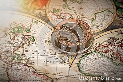 Old map, compass , navigation and geography . Stock Photo