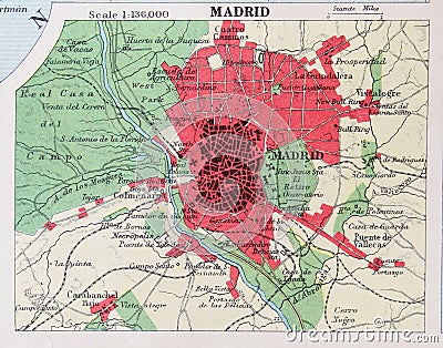 Old 1945 Map of the Environs of Madrid, Spain Stock Photo
