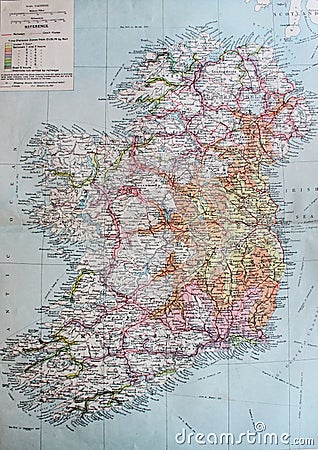 Old 1945 Map of the political and principal railway system of Ireland Stock Photo