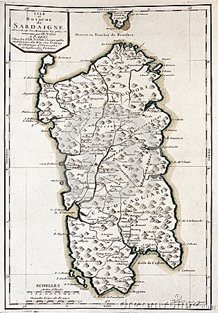 Old map of Sardinia, Italy Stock Photo