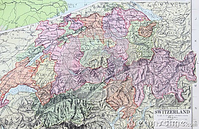 Old 1945 Map of Switzerland Stock Photo